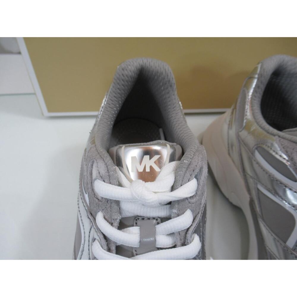 Michael Kors Leo Trainer Lace Up Sneakers MK Signature Silver - Picture 6 of 11